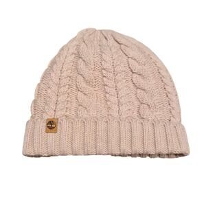 Timberland Light Pink Beige Women's Cable Knit Cuffed Winter Beanie Fleece Lined